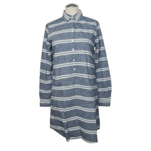 LOFT Striped Blue White Long Tab Sleeves Half Button Down Mini Shirt Dress 4
